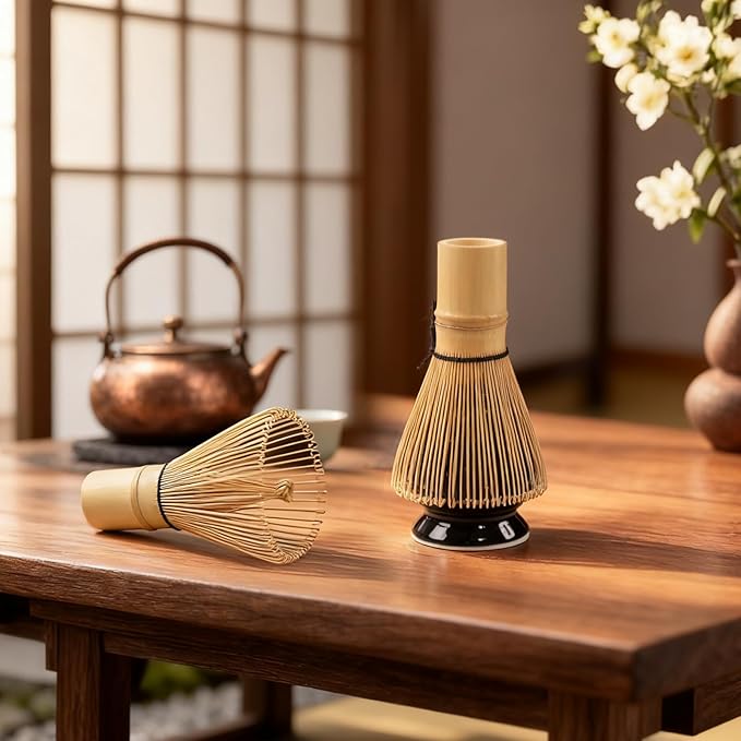 Matcha Whisk Set, Complete 8 Pcs Matcha Kit for Japanese Tea Ceremony, Ceramic Bowl with Spout, Bamboo Whisk, Spoon, Scoop, Sifter, Christmas Gift for Beginners and Matcha Lovers(Black)