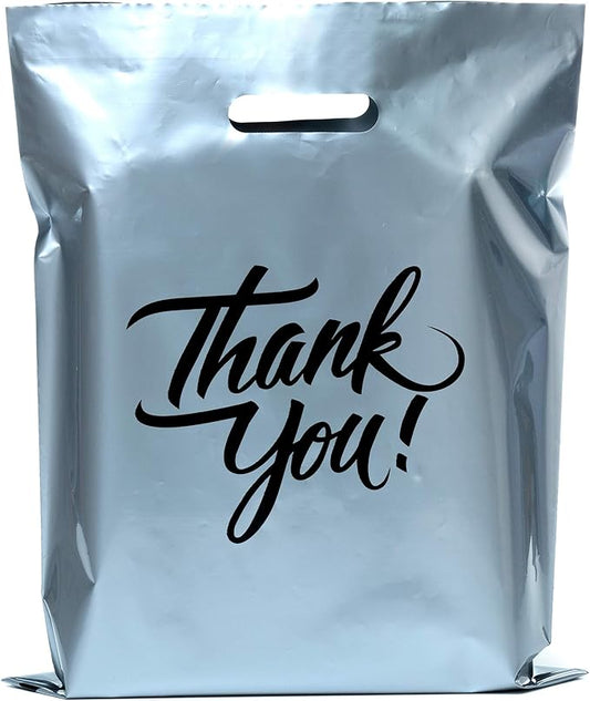 Infinite Pack Thank You Merchandise Bags, Die Cut Handles, Retail Shopping Bags for Boutique - Choose Color & Size