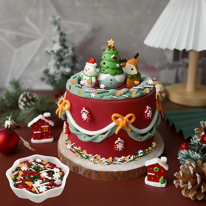 Edible Christmas Sprinkles Gold Christmas Tree Sprinkle White Winter Snowflake Sprinkle Red Green White Jimmies Holiday Cake Sprinkles for Cake Baking Ice Cream Cookies Cupcake Topper 8.4 Oz