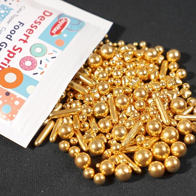 Gold Pearl Heart Sprinkles, Pearls Sprinkles For Cake Decorating, 150g/5.29oz Mix Size Sugar, Donuts, Cakes, Wedding Party, Christmas Supplies, Foodgrade Decorating, Edible Pearls