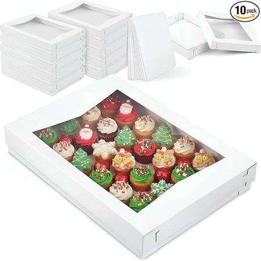 10 Sets 26 x 18 x 4 Inch Corrugated Full Sheet Cake Box with Window Include 10 Paperboard Cake Box Bottom 10 Bakery Top 10 Greaseproof Pad Tray for Dessert