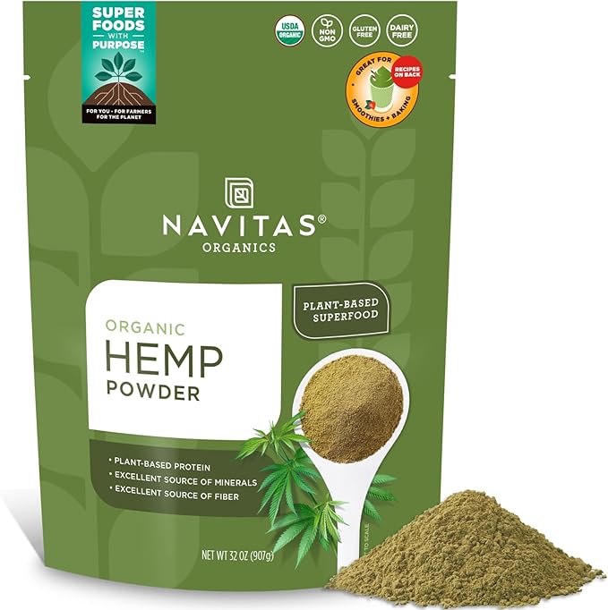 Navitas Organics Hemp Powder – Vegan Protein, Fiber & Minerals – For Smoothies, Oatmeal, Baking , Bars & More – Cold-pressed – USDA Organic, Non GMO, Kosher, Gluten Free (32oz. Bag, 30 Servings)