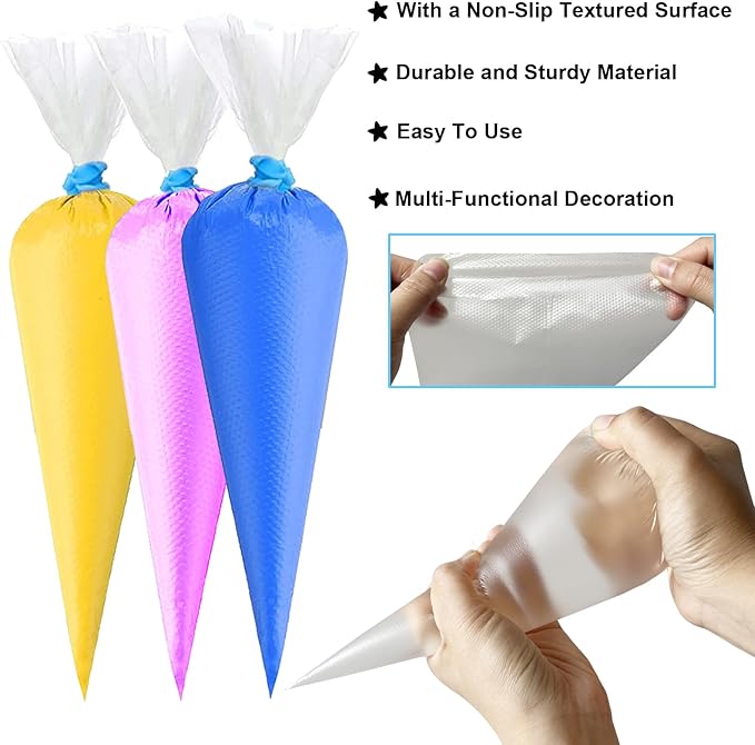 129Pcs Tipless Piping Bags Set - 100 12Inch Disposable Pastry Bags for Royal Icing Decorating - Cake Baking Tools Kit with 7 Frosting Tips, 10 Bags Ties, 2 Scriber Needle,6 Cookie Cutters
