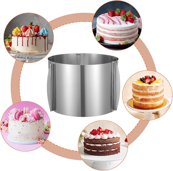 2 Pcs Cake Mold 15 cm High, 6 to 12'' Adjustable Ring Cake Baking Supplies Rings Round Stainless Steel Decorating Bakeware Tools with Scaling for Mousse Baking Dessert Making(2 Pcs,15 cm)