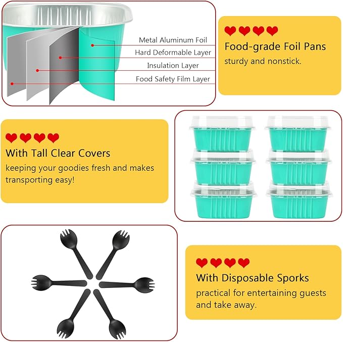 5oz/80pack Mini Cake Pans with Lids,LNYZQUS Aluminum Foil Cupcake Baking Cups Muffin Tin,Disposable Ramekins Small Cake Mini Brownie Baking Pan Cheesecake Containers -Cyan Blue