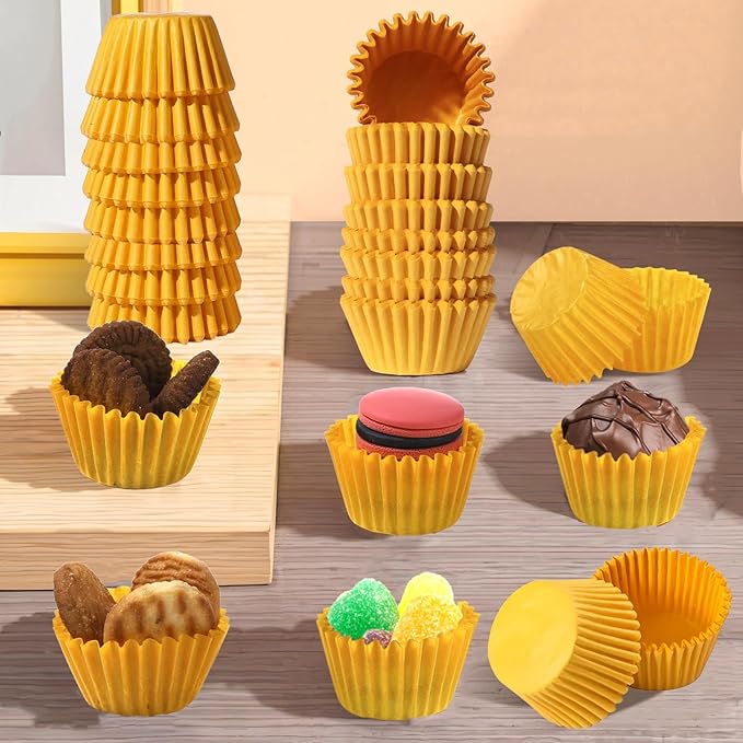 1000pcs Mini Cupcake Liners Small Muffin Liners Candy Paper Cups Cupcake Wrappers Baking Cups for Wedding Birthday Holiday Party Baby Shower, Yellow