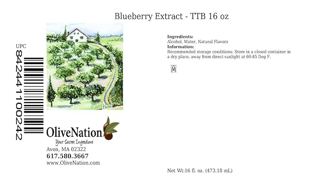 Blueberry Flavoring Extract - TTB-Approved Natural Flavoring for Baked Goods - Beverages - Non-GMO - Kosher - Vegan - 16 oz
