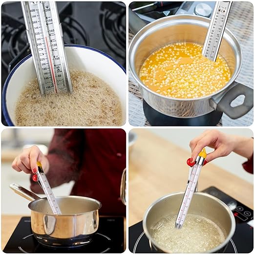 2Pcs Candy Thermometer with Pot Clip and Hanging Hook, Upgrade Stainless Steel Deep Fry Oil Thermometer Instant Read Cooking Thermometer for Food, Oil/Candy/Fry/Jam/Sugar/Syrup/Jelly Food Thermometers