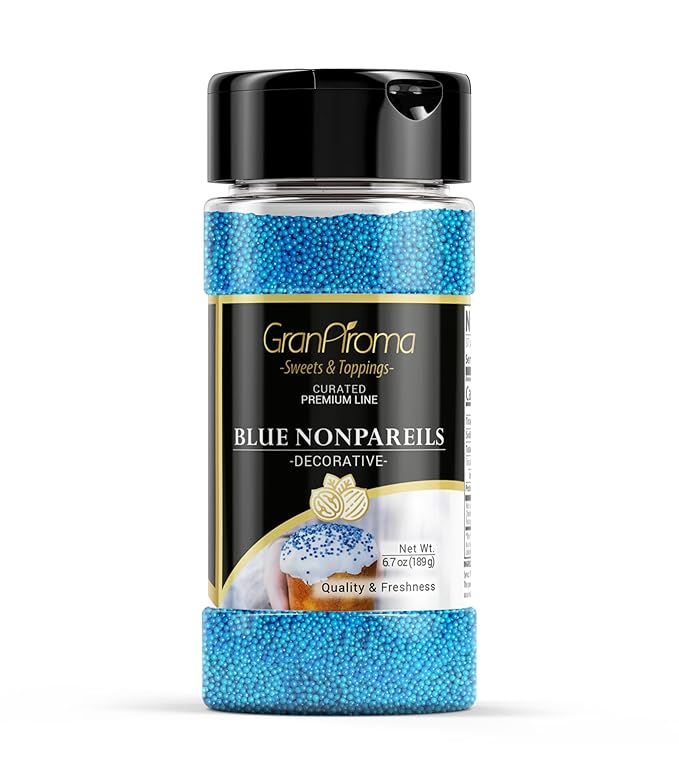 GranAroma Blue Nonpareils, Decorative Sprinkles, Cakes & Cookies, Bakery Staple (6.7 Ounce)