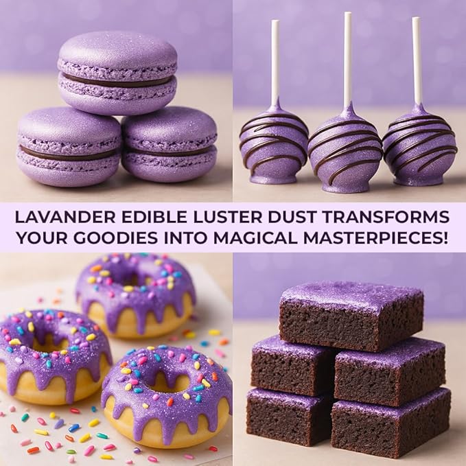 Luster Dust Edible Cake Decorations, Lavender Edible Luster Dust for Cupcake Decorations, Cake Drip, Lavender Edible Paint for Cakes and Light Purple Food Coloring, Edible Luster Dust for Drinks