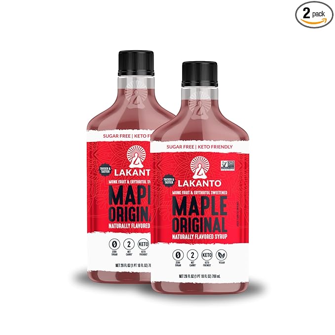 Lakanto Sugar Free Maple Syrup - Monk Fruit Sweetener, Keto Diet Friendly, Vegan, 1g Net Carbs, Pancakes, Waffles, Oatmeal, Coffee, Tea, Granola, Frosting, Marinade, Dressing (13 fl oz - Pack of 2)