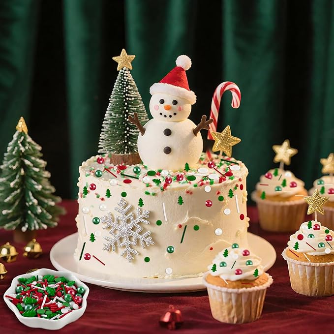 Christmas Sprinkles Red Green White Sprinkle Edible Christmas Tree Sprinkle Holiday Cake Sprinkles Sugar Pearls Jimmies Mix for Cake Baking Cookie Ice Cream Decorations - 8 Oz
