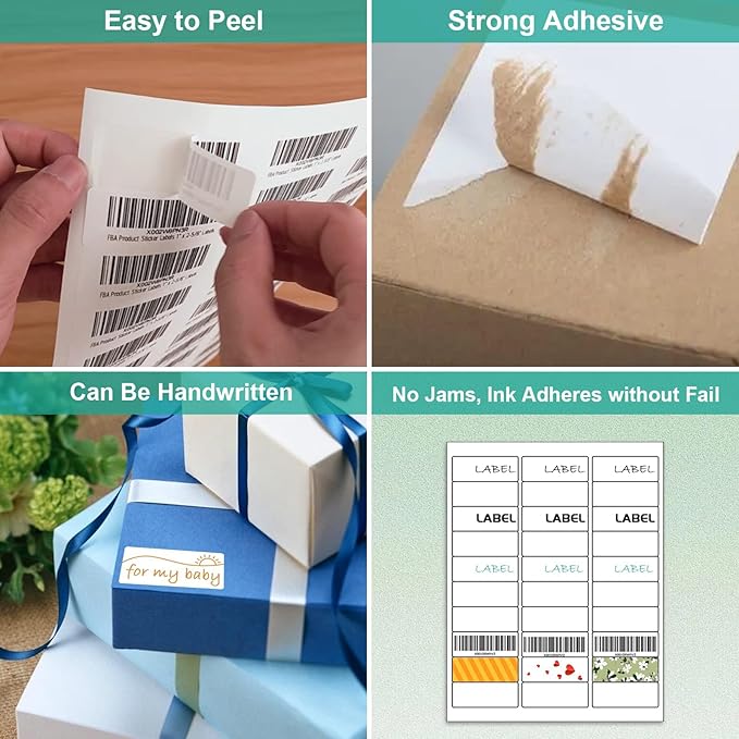 [25 Sheet, 750Labels] Address Labels 750 Sticker Paper for Laser/Ink Jet Printer mailing Labels 8.5"×11" White 30 per Sheet 1" x 2-5/8"