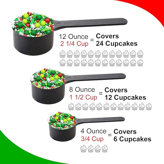 Under the Mistletoe - 4 Oz Sprinkle Resealable Bag - Christmas Themed Sprinkle Mix - Featuring Green, Lime Green, and Red Pearls, White Jimmies, Snowflake Quins, and Silver Nonpareils