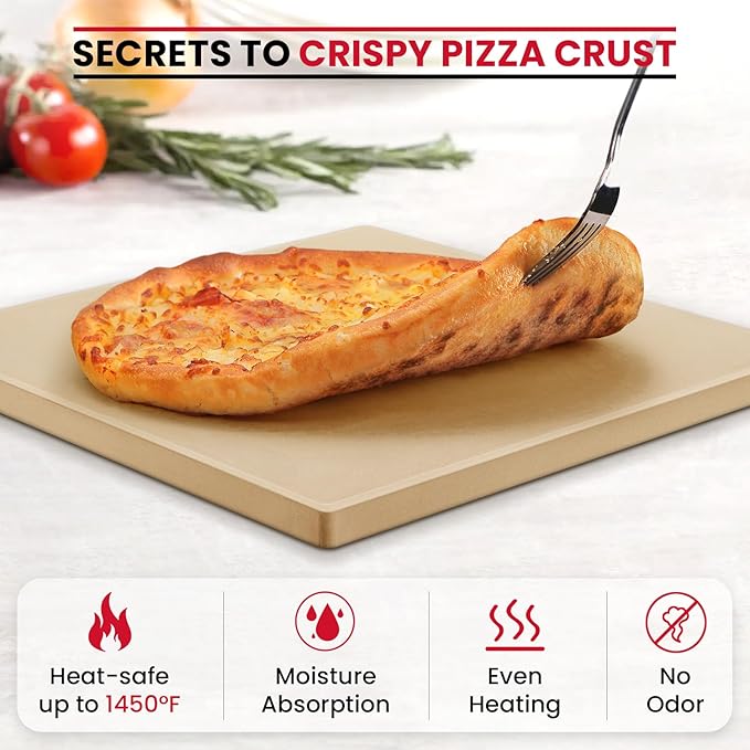 Unicook Pizza Stone 15 Inch, Premium Baking Stone for Oven Grill, Square Cordierite Bread Pizza Pan, Thermal Shock Resistant, Includes Scraper