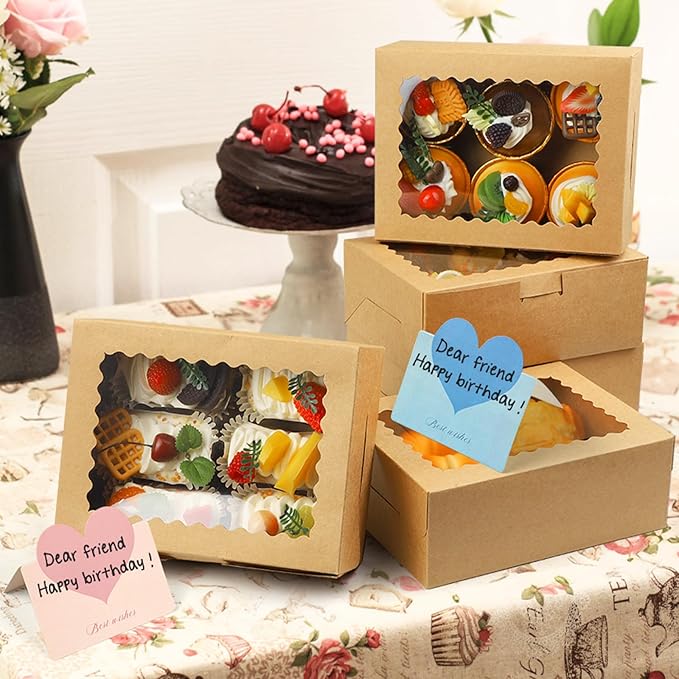 12 Pack DIY Assembly Brown 8x6x3inches Cookies Boxes with Window Bakery Boxes Macaron Boxes Small Treat Boxes Chocolate Truffle Boxes