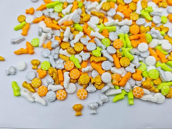 Edible Sugar Mini Soccer Champion Cups Soccer Cleats Sprinkles Cake Cupcake Toppers Cookie Decorations Sweet Dessert Sprinkle for Party Decorating,4.23oz