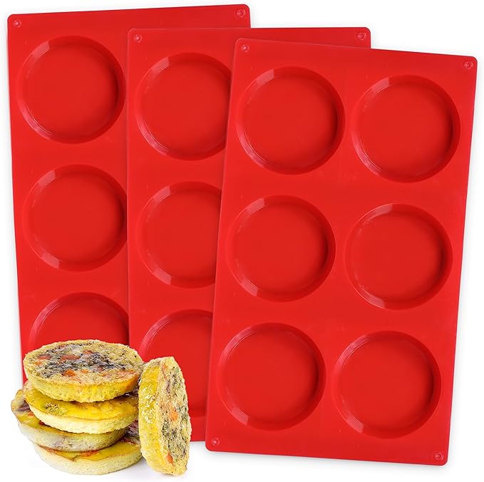 FUNBAKY Silicone Egg Pans, 3 Inch Muffin Top Pan Non Stick Molds for Breakfast Sandwiches, 3 Pack Whoopie Pie Pan, Circle for Baking English Muffins, Egg Sandwich, Whoopie Pies