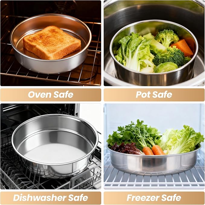 3 Pcs Round Cake Pans, 8 inch Stainless Steel Baking Pans for Birthday,Wedding,Party, Mirror Finish & Dishwasher Safe