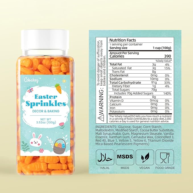 Cobakey Carrot Sprinkles for Cookies 3.52 Ounce Spring Sprinkles for Baking Edible Carrot Perfect for Easter Cake Decorations, Baking, Ice Cream, Cookies, Cupcake Topper