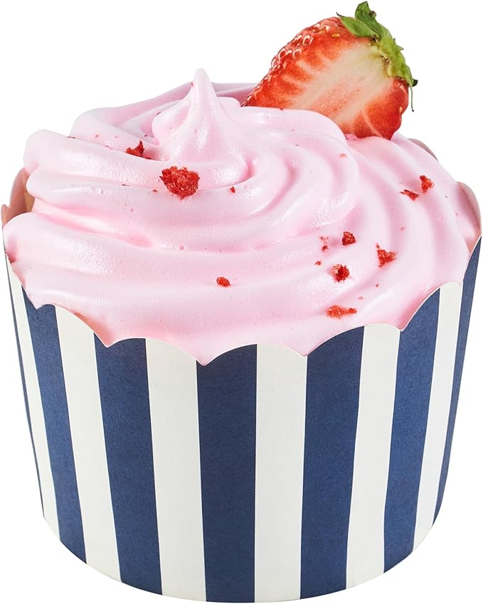 Panificio 10 Ounce Cupcake Wrappers, 200 Scalloped Baking Cups - Oven-Ready, Greaseproof, Blue Striped Paper Cupcake Liners, Disposable, For Birthdays, Baby Showers, Or Weddings - Restaurantware
