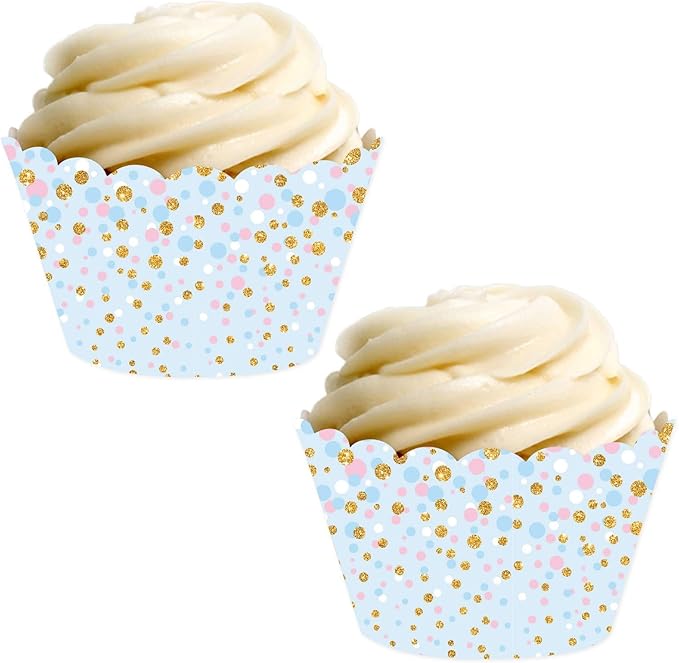 Andaz Press Party Cupcake Wrapper Decorations, Baby Blue with Pink and White Dots, 24-Pack, Theme Colored Bulk Cake Supplies, Gender Reveal Baby Shower 1st Birthday