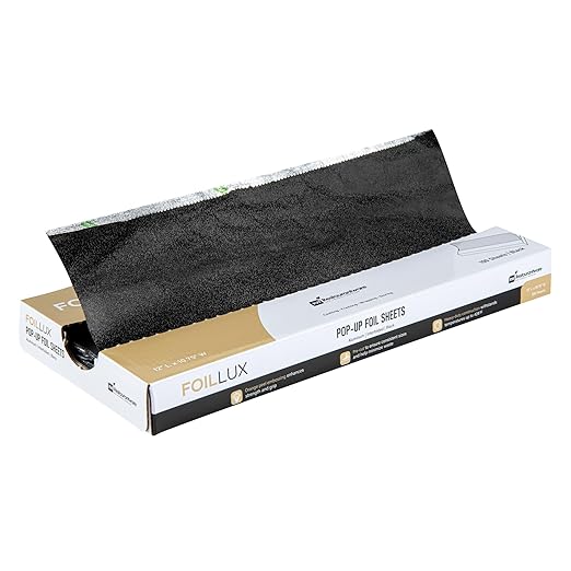 Foil Lux 12 x 10.8 Inch Pop-Up Foil Sheets, 100 Disposable Foil Papers For Food - Orange Peel Embossing, Interfolded, Black Aluminum Foil Sheets, Greaseproof, Freezable, Oven Ready - Restaurantware