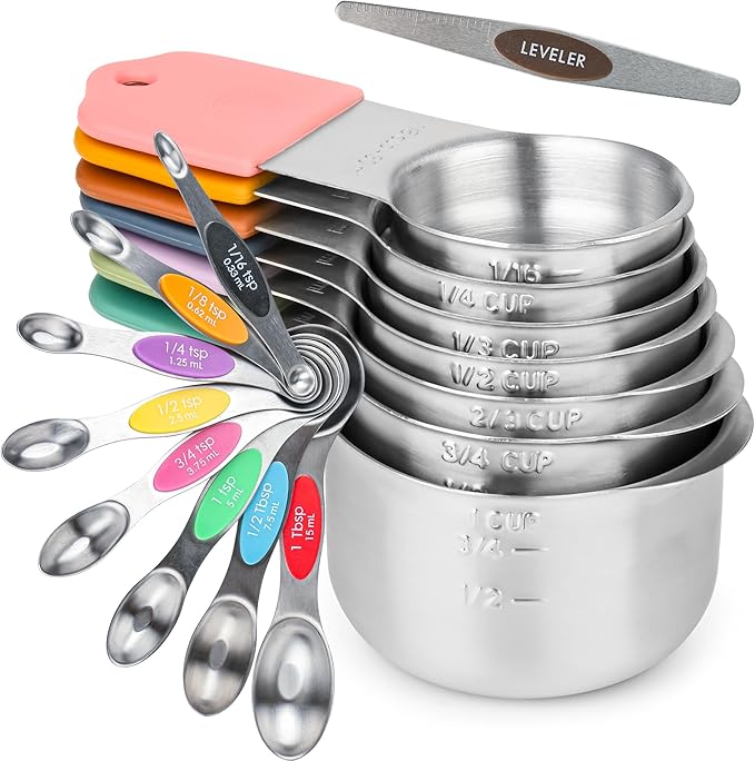 Smithcraft Measuring Cups and Spoons Set 16, Metric & US Stainless Steel Magnetic Measuring Cups and Spoons Set for Baking & Kitchen, Dry & Liquid Metal Measure Cups & Spoons with Leveler