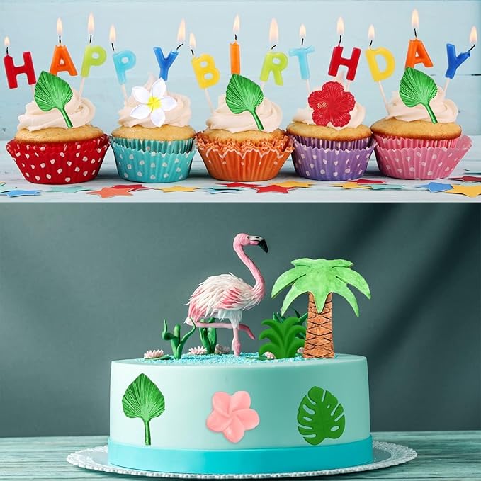 8Pcs Tropical Flowers Leaves Mold, Flower Silicone Chocolate Mold Plumeria Hibiscus Flower Monstera Palm Leaves Fondant Molds for Chocolate Candy Gum Paste Hawaiian Party Baking Cakes Decorating