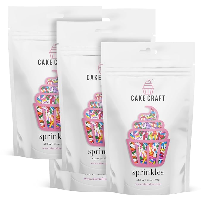 Cake Craft Rainbow Sugar Strand Sprinkles (Jimmies) – 3-Pack (100g Each) | Classic Multi-Color Sprinkles for Cakes, Cupcakes, Cookies, Ice Cream & More | Vibrant Color & Sweet Crunch