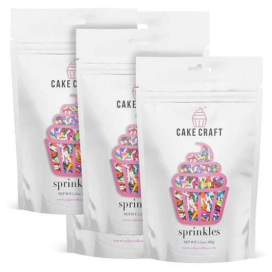 Cake Craft Rainbow Sugar Strand Sprinkles (Jimmies) – 3-Pack (100g Each) | Classic Multi-Color Sprinkles for Cakes, Cupcakes, Cookies, Ice Cream & More | Vibrant Color & Sweet Crunch