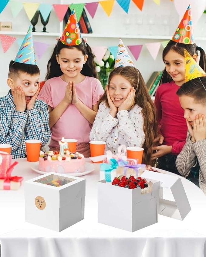 COTOPHER 5Pcs 6x6x6 Inches Mini Cake Boxes, Square Bakery Boxes with Window, Cake Containers for Pastries, Cookies, Chocolates, Cupcakes, Birthday Party Cake Decorating Supplies for Gift Giving