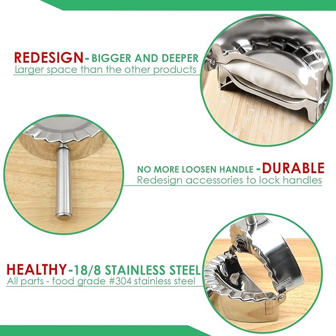 KAYCROWN 3.25 Inch Empanada Press, Stainless Steel Dumpling Maker Dough Cutter Dumpling Mold for Empanada, Dumpling, Ravioli, Pierogi, Turnovers, Calzone (S: 3 1/4 inch)
