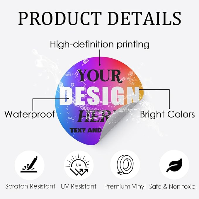 Custom Vinyl Stickers - Waterproof Fade-Resistant Labels with Your Design/Logo/Text/Image, Full Color Print, for Business and Personal Use (Multiple Shapes 1-6 Inches, 50-1000 Count)