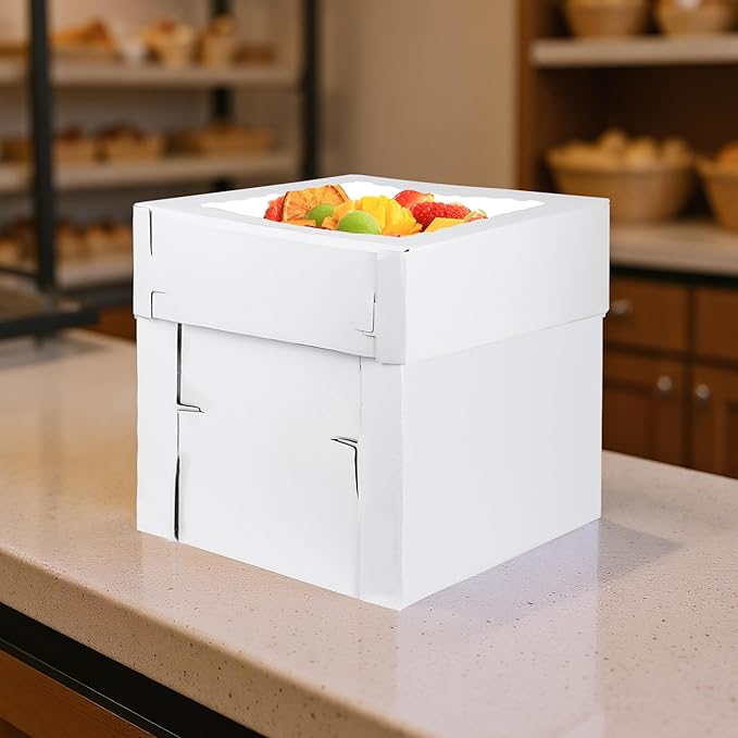 KEEPARTY 3PCS White Tall Cake Boxes 12x12x12inch with Window White Disposable Baking Box Container Wedding Cake Carrier