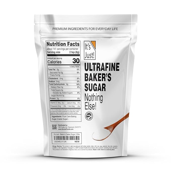 It's Just - Ultrafine Baker's (Caster) Sugar, 2.5lbs, 100% Pure Cane Sugar, Made in USA