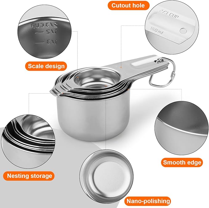 Measuring Cups and Spoons Set, Stainless Steel Stackable Nesting Heavy Duty Measuring Cups,Perfect for Dry and Liquid Ingredients,Nesting Measuring Cups for Baking & Cooking (Standard Edition Set)
