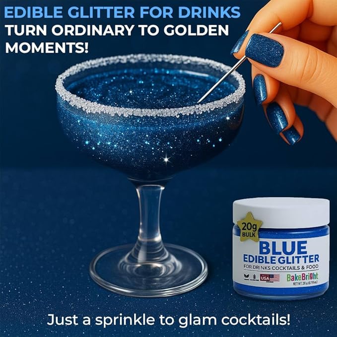 Bulk (20g) Navy Blue Edible Glitter for Drinks Edible Glitter for Cakes, Drink Glitters, Shimmering Navy Blue Glitters Cake Decorations Shimmer for Strawberries, Cocktail Drinks