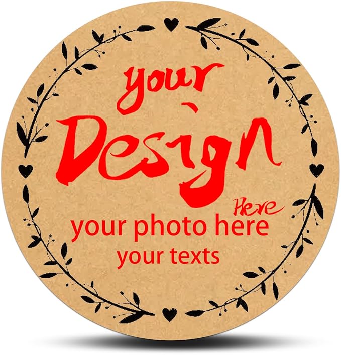 Custom Lable Stickers Round Kraft Paper Stickers, Customized Jars Labels Bakery Package Label with Floral Wreath Personalized with Texts, Logo, Thank You Labels for Business 100pcs (Style 9)