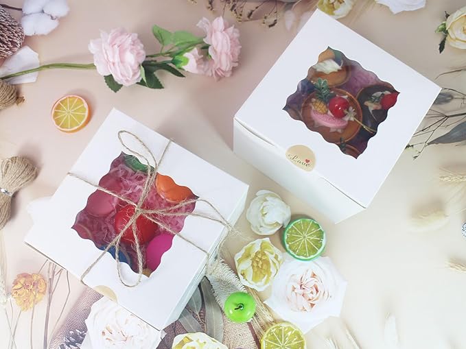 20 pcs Cake Boxes 6x6x5Inch Bakery Boxes with Window White Cupcake Boxes
