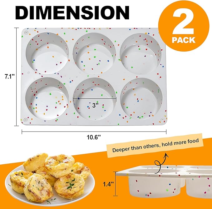 Silicone Egg Bite Molds, 2 Pack Silicone Egg Molds Frittata Pan, Deep 3 Inch Dash Egg Cups Sous Vide Egg Mold Round Rolls Molds for Egg Breakfast Sandwiches Omelets Dinner Rolls Baking - White