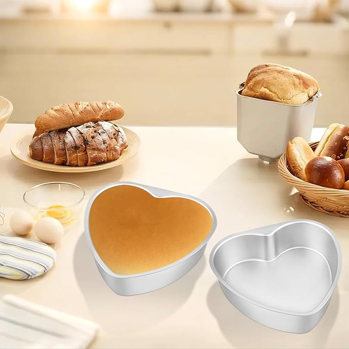 8 x 2.5 Inch Aluminum Heart Shaped Cake Pan Heart Cake Tin Nonstick Cheesecake Cake Pan for Valentine's Day Wedding Anniversary Party 2 Pcs