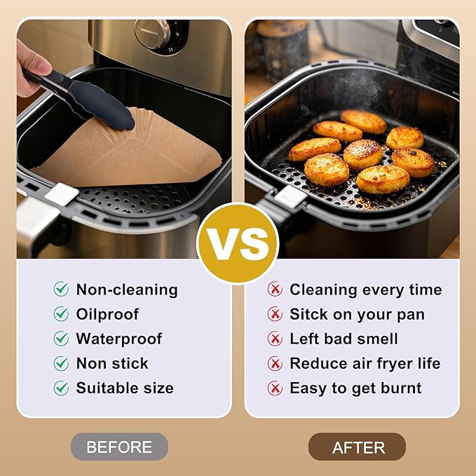 200Pcs 8” air fryer liners disposable parchment liners square, Non-Stick Air Fryer Liners Parchment Paper for Microwave