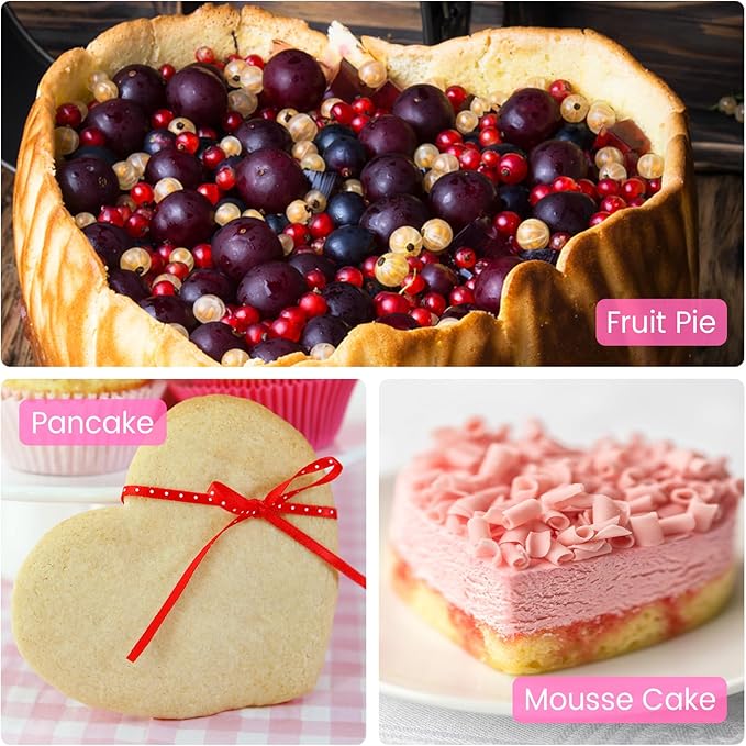 3 Pack 8 Inch Heart Shaped Cake Pans, Durable Anodized Aluminum Heart Cake Pans, Ideal for DIY, Birthdays & Weddings, Baking Pans Chiffon Cake Mold for Oven Baking (8" Fixed Bottom)