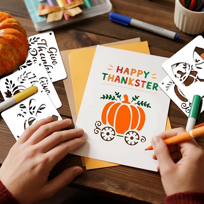 72 PCS 3x3 Inch Thanksgiving Stencils for Painting - Pumpkins, Gourds, Autumn Leaves, Wheat, Turkey Reusable Thanksgiving Painting Templates on Wood, Glass, Fabric, Window Door Decor DIY Decoration