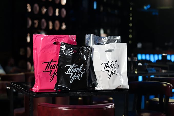 Infinite Pack Thank You Merchandise Bags, Die Cut Handles, Retail Shopping Bags for Boutique - Choose Color & Size