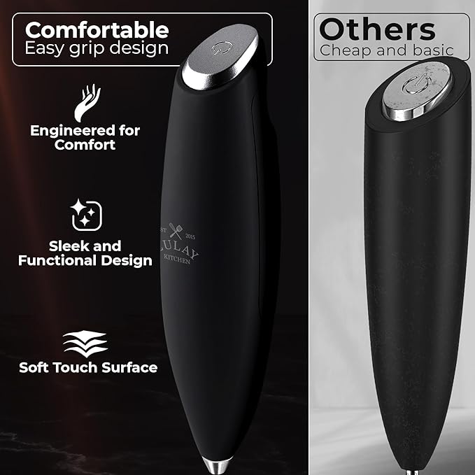 Zulay Kitchen Patented Tornado Triple Whisk Milk Frother with 4 Duracell Batteries – Handheld Foam Maker for Coffee, Lattes, Matcha & Hot Chocolate – Rich, Creamy Froth in Seconds
