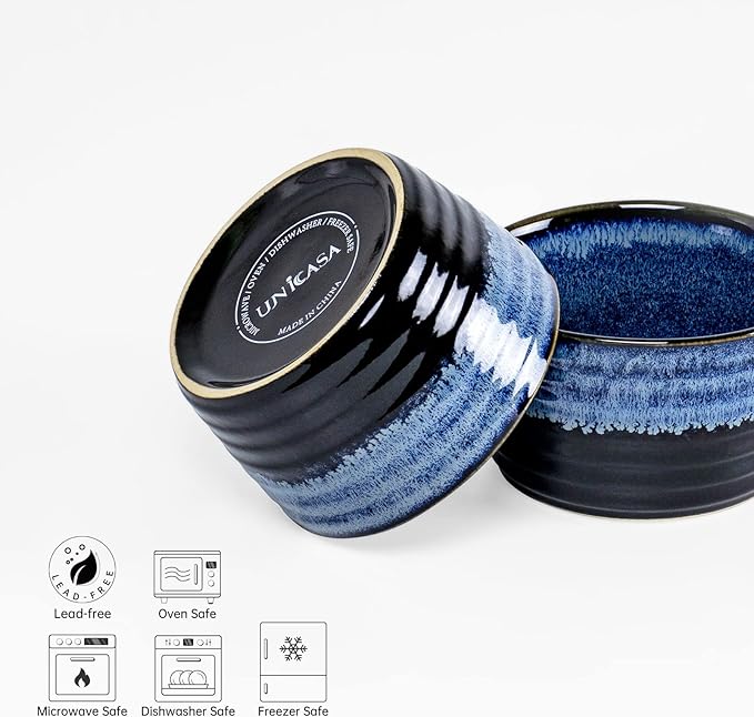 UNICASA Ramekin Set of 4, UNICASA 8 oz Creme Brulee Ramekins, Oven Safe Baking Set for Custard, Pudding, Souffle Cups, Reactive Blue