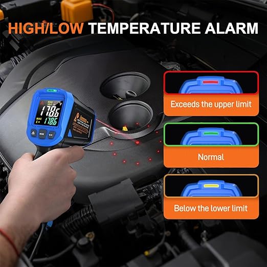 FKM Laser Thermometer Gun -58°F~1112°F(-50°C~600°C),Non Contact Infrared Thermometer Gun for Industrial,Engine,HVAC,Kitchen Cooking,Digital Temperature Gun Adjustable Emissivity,Not for Human