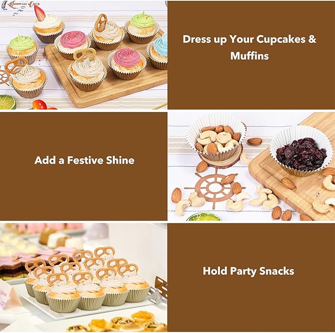 Gifbera Natural Metallic Foil Cupcake Liners - Standard Size Baking Cups Muffin Liners Paper for Celebration, 200-Count